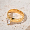 Wholesale Ring Titanium Steel Electroplated 18K Gold With Water Drop Zircon And Geometric Pattern For Couple