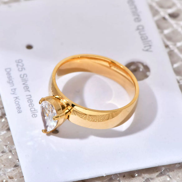 Wholesale Ring Titanium Steel Electroplated 18K Gold With Water Drop Zircon And Geometric Pattern For Couple