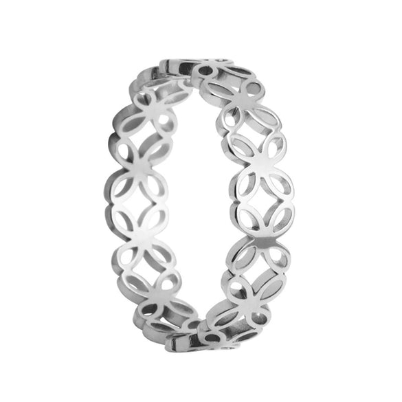 Wholesale Ring Titanium Steel Four Leaf Flower Hollow Laser Cutting Electroplated Women's Ring