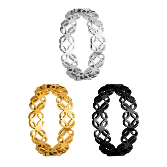 Wholesale Ring Titanium Steel Four Leaf Flower Hollow Laser Cutting Electroplated Women's Ring