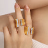Wholesale Ring Titanium Steel Geometric Exaggerated Style Electroplated Inlaid Zircon For Women