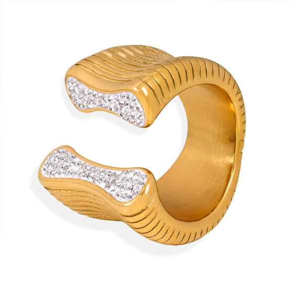 Wholesale Ring Titanium Steel Geometric Exaggerated Style Electroplated Inlaid Zircon For Women