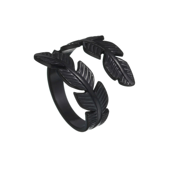 Wholesale Ring Titanium Steel Geometric Feather Fur Shape Electroplating Opening Adjustable Women's