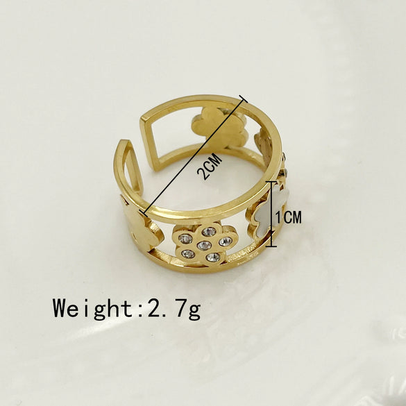 Wholesale Ring Titanium Steel Geometric Flower Style 14K Gold Plated