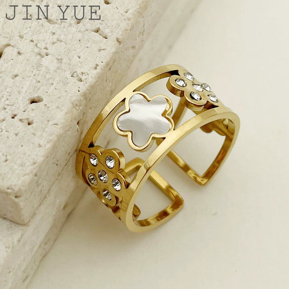 Wholesale Ring Titanium Steel Geometric Flower Style 14K Gold Plated