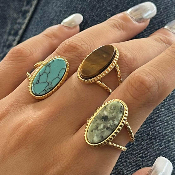 Wholesale Ring Titanium Steel Geometric French Retro Style Set With Gems
