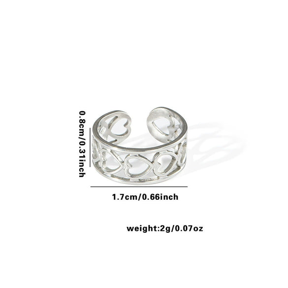 Wholesale Ring Titanium Steel Geometric Hollow Heart Flower Leaves Letters Numbers Text Electroplated Unisex Opening
