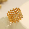 Wholesale Ring 316L Stainless Steel Geometric Honeycomb Hollow Design Inlaid Czech Diamond Gold Plated