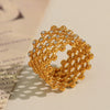 Wholesale Ring 316L Stainless Steel Geometric Honeycomb Hollow Design Inlaid Czech Diamond Gold Plated