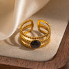 Wholesale Ring Titanium Steel Geometric Inlaid Natural Stone Electroplating Unisex