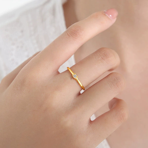 Wholesale Ring 316L Stainless Steel Geometric Inlaid Zircon Simple Women's