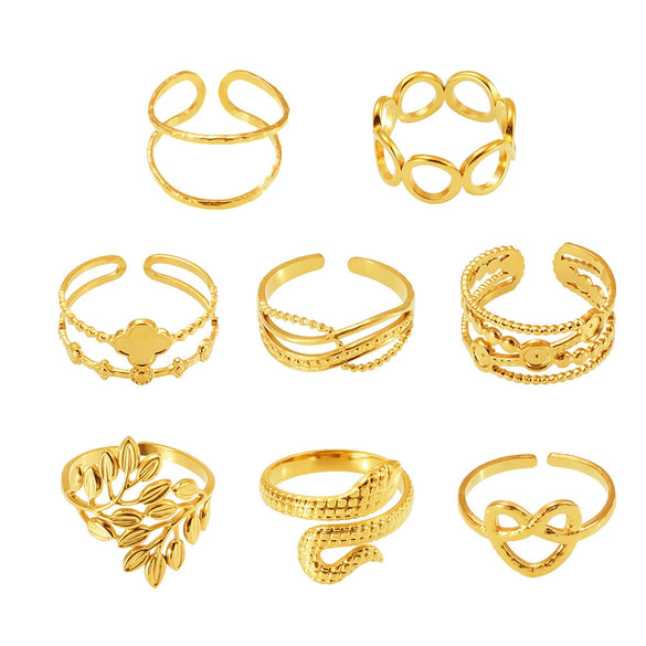Wholesale Ring 316L Stainless Steel Geometric Leaf Pattern 18K Gold Plated Electroplated For Women