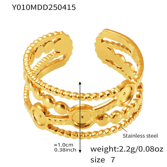 Wholesale Ring 316L Stainless Steel Geometric Leaf Pattern 18K Gold Plated Electroplated For Women