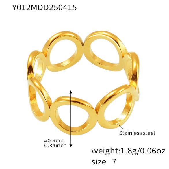 Wholesale Ring 316L Stainless Steel Geometric Leaf Pattern 18K Gold Plated Electroplated For Women