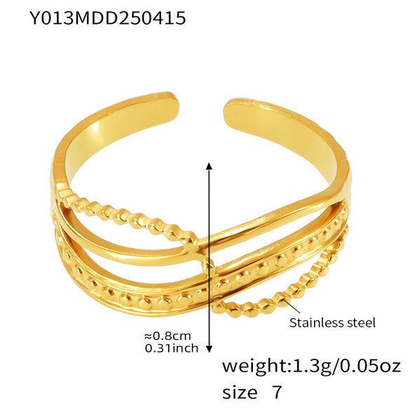 Wholesale Ring 316L Stainless Steel Geometric Leaf Pattern 18K Gold Plated Electroplated For Women