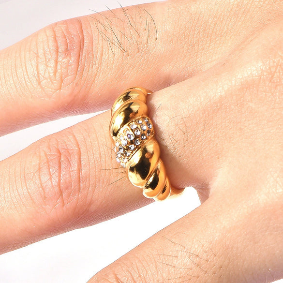 Wholesale Ring Titanium Steel Geometric Microinlaid Zircon Vacuum Plating Women's