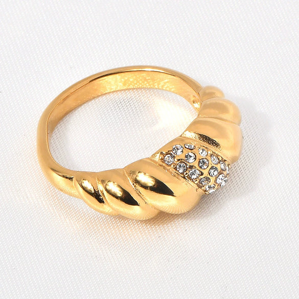 Wholesale Ring Titanium Steel Geometric Microinlaid Zircon Vacuum Plating Women's