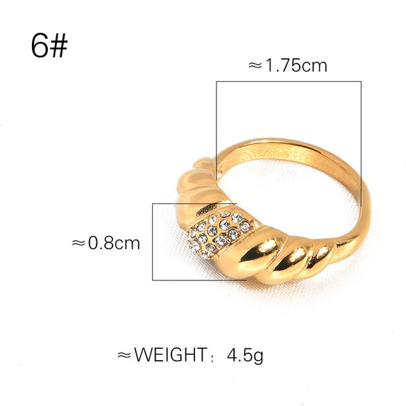 Wholesale Ring Titanium Steel Geometric Microinlaid Zircon Vacuum Plating Women's