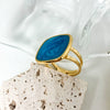 Wholesale Ring Titanium Steel Geometric Square Enamel Blue Dripping Oil Blooming Craft Retro Artistic Unisex