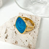 Wholesale Ring Titanium Steel Geometric Square Enamel Blue Dripping Oil Blooming Craft Retro Artistic Unisex