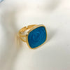 Wholesale Ring Titanium Steel Geometric Square Enamel Blue Dripping Oil Blooming Craft Retro Artistic Unisex