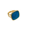 Wholesale Ring Titanium Steel Geometric Square Enamel Blue Dripping Oil Blooming Craft Retro Artistic Unisex
