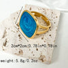Wholesale Ring Titanium Steel Geometric Square Enamel Blue Dripping Oil Blooming Craft Retro Artistic Unisex