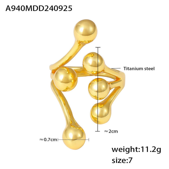 Wholesale Ring Titanium Steel Geometric Style Electroplated 18K Gold Branch Opening Design Creative Exaggerated Fashion