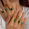 Wholesale Ring Titanium Steel Geometric U Shape Pattern Inlaid With Natural Stone Electroplated Gold Unisex