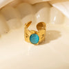 Wholesale Ring Titanium Steel Geometric U Shape Pattern Inlaid With Natural Stone Electroplated Gold Unisex