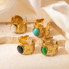 Wholesale Ring Titanium Steel Geometric U Shape Pattern Inlaid With Natural Stone Electroplated Gold Unisex