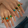 Wholesale Ring Titanium Steel Geometric U Shape Pattern Inlaid With Natural Stone Electroplated Gold Unisex