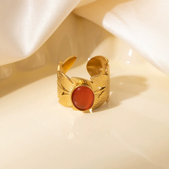 Wholesale Ring Titanium Steel Geometric U Shape Pattern Inlaid With Natural Stone Electroplated Gold Unisex
