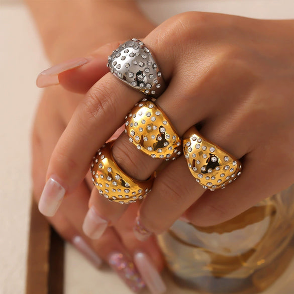 Wholesale Ring 316L Stainless Steel Gold Plated Geometric Design