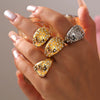 Wholesale Ring 316L Stainless Steel Gold Plated Geometric Design