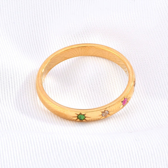 Wholesale Ring Titanium Steel Gold Plated Rainbow Diamond Stacked Animal Zodiac Geometric U Shaped Cartoon Character Design For Women
