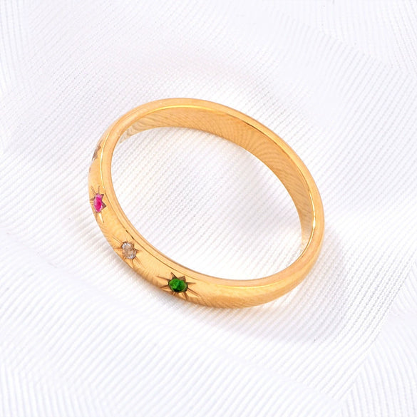Wholesale Ring Titanium Steel Gold Plated Rainbow Diamond Stacked Animal Zodiac Geometric U Shaped Cartoon Character Design For Women