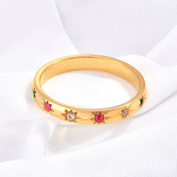 Wholesale Ring Titanium Steel Gold Plated Rainbow Diamond Stacked Animal Zodiac Geometric U Shaped Cartoon Character Design For Women