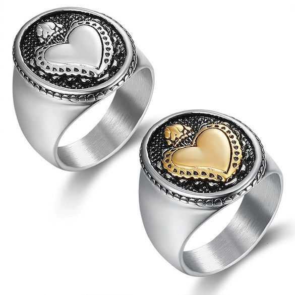 Wholesale Ring Titanium Steel Heartshaped Oil Applied Unisex Retro Locomotive Style
