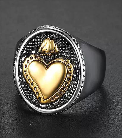Wholesale Ring Titanium Steel Heartshaped Oil Applied Unisex Retro Locomotive Style