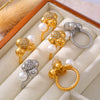 Wholesale Ring 316L Stainless Steel Imitation Pearls Geometric Multiball Stitching Diamondencrusted Electroplated 18K Real Gold For Women