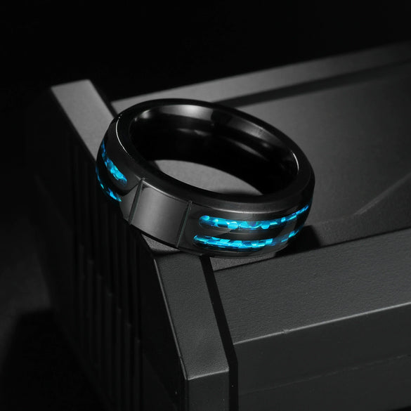 Wholesale Ring Titanium Steel Inlaid Imitation Opal Laser Cross With Letters Numbers Text Electroplating Unisex