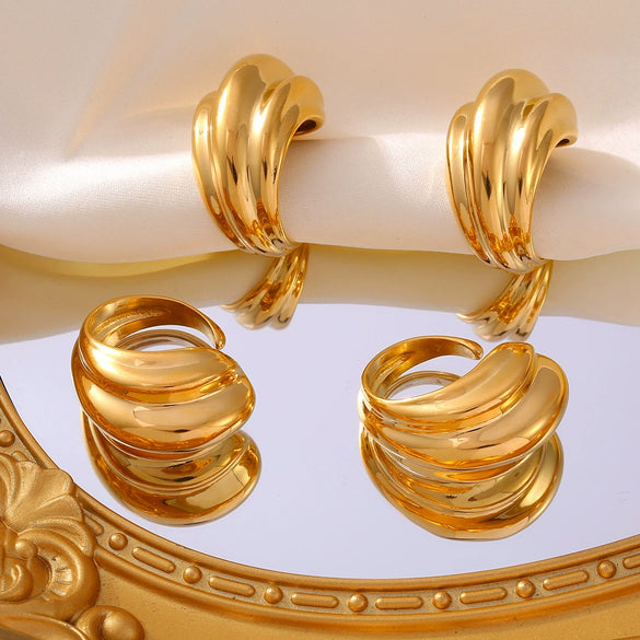 Wholesale Ring 316L Stainless Steel 18K Gold Plated Geometric Retro Design