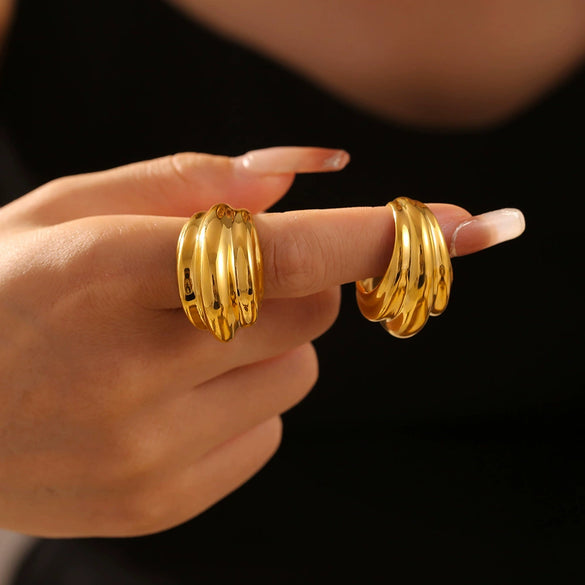 Wholesale Ring 316L Stainless Steel 18K Gold Plated Geometric Retro Design