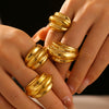Wholesale Ring 316L Stainless Steel 18K Gold Plated Geometric Retro Design