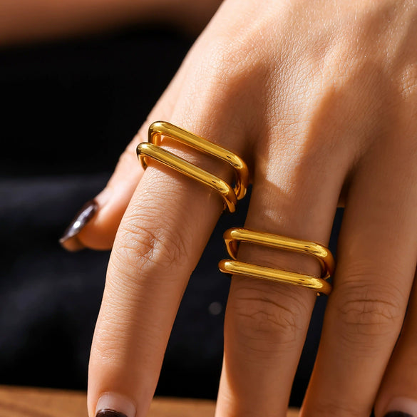 Wholesale Ring 316L Stainless Steel 18K Gold Plated Ushaped Geometric Simple Style