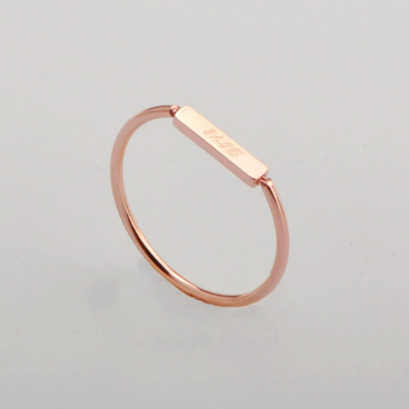 Wholesale Ring Titanium Steel Plated 18K Rose Gold Simple Love Letter Square Thin Coil Women's Fashion Tail Ring
