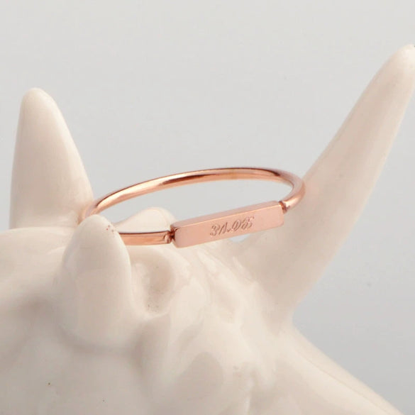 Wholesale Ring Titanium Steel Plated 18K Rose Gold Simple Love Letter Square Thin Coil Women's Fashion Tail Ring