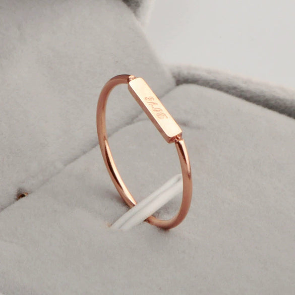 Wholesale Ring Titanium Steel Plated 18K Rose Gold Simple Love Letter Square Thin Coil Women's Fashion Tail Ring