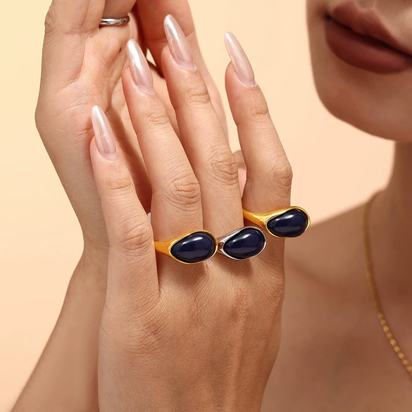 Wholesale Ring Titanium Steel Resin Drop Shaped Geometric Pvd Electroplating